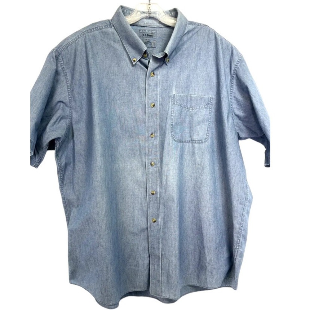 LL Bean Shirt Mens Sz2X Large Blue Chambray Button Up‎ Shirt (X25) EUC